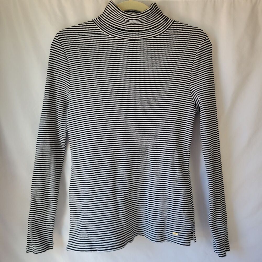 Vintage Y2K Tommy Hilfiger Top Turtleneck Shirt Striped Preppy Twee Medium
